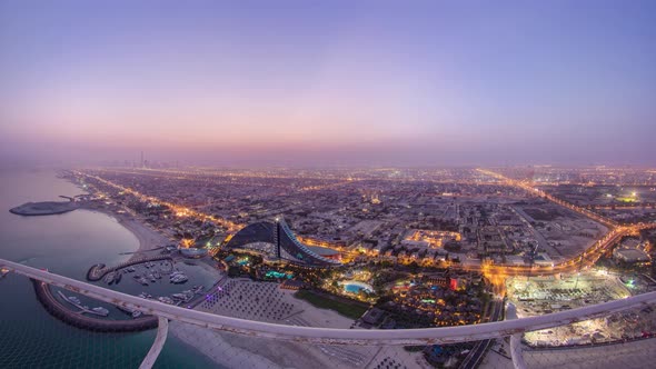 Skyline View of Dubai From Night to Day Transition UAE alt