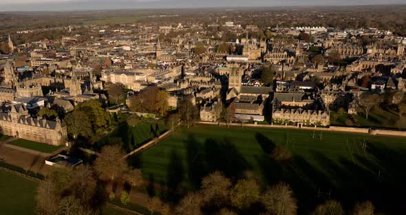 Oxford City Centre UK From The South Aerial View Autumn Season Colour Graded