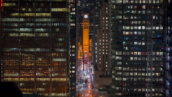 Historic Clock Tower Night City Traffic in Toronto