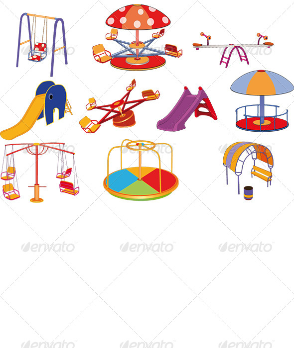 Children's Swing Cartoon Set - Objects Vectors