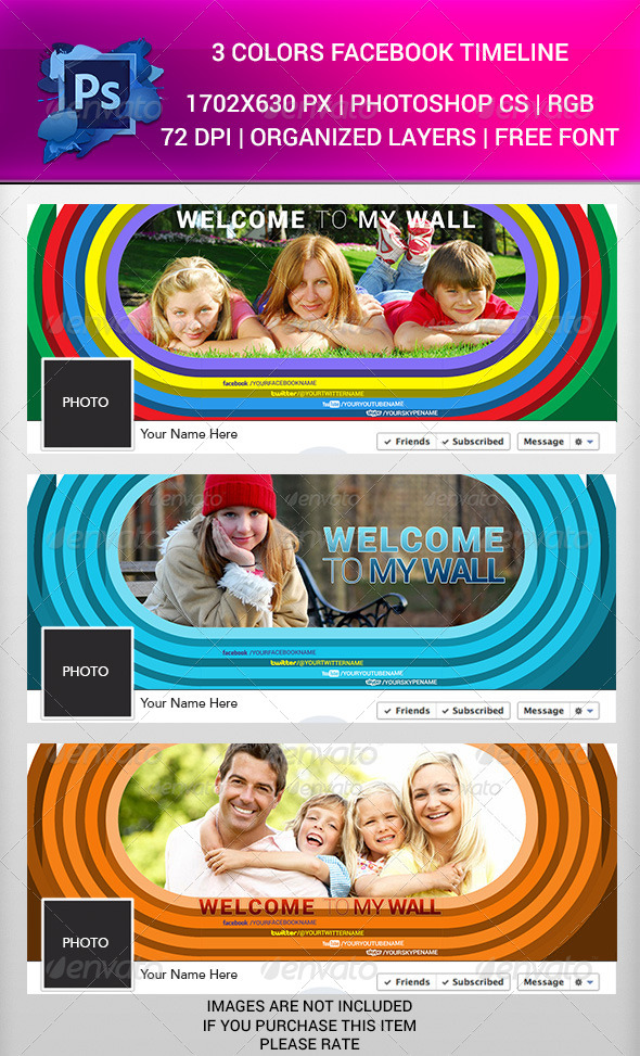 3 Colors Facebook Timeline PSD - Facebook Timeline Covers Social Media