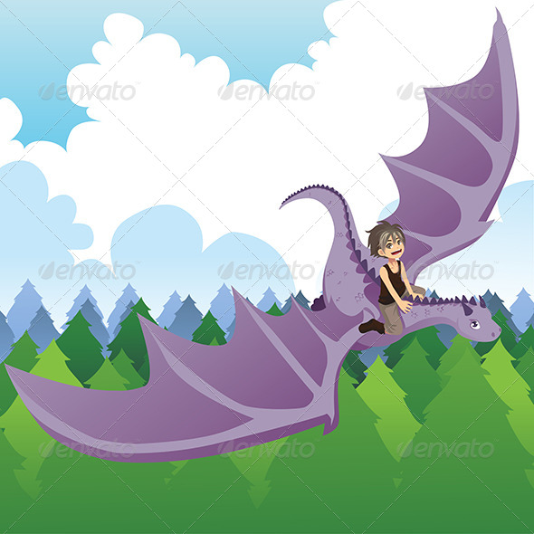 Boy Riding Dragon - Animals Characters