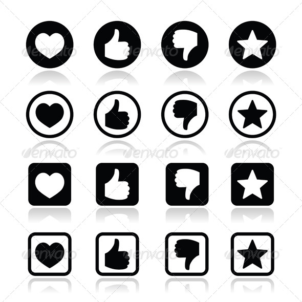 Like Thumb Up, Love, Favorite Icons Set - Web Technology