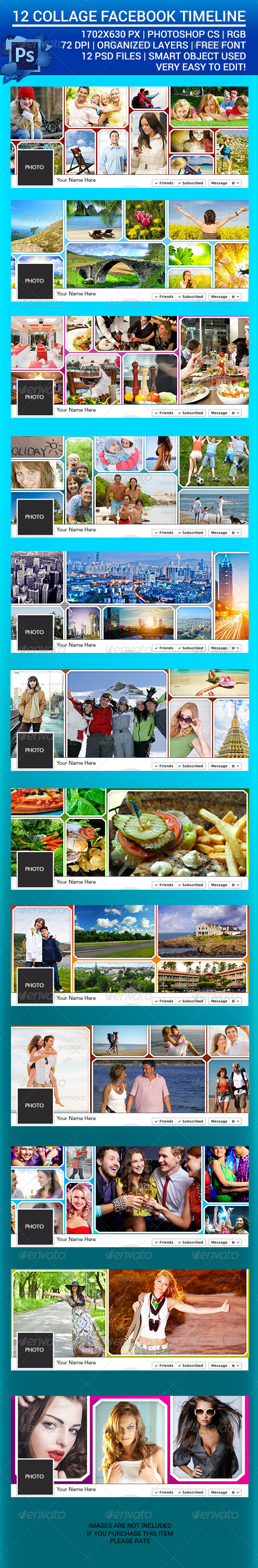 12 Collage Colors Facebook Timeline PSD - Facebook Timeline Covers Social Media