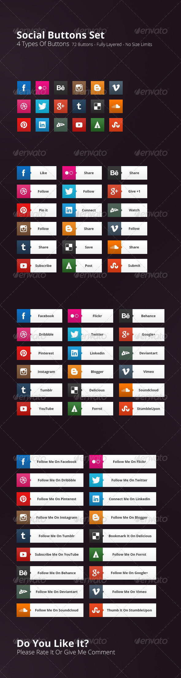72 Social Buttons - Buttons Web Elements