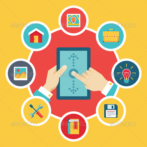 Tablet PC with Hands & Icons - Computers Technology