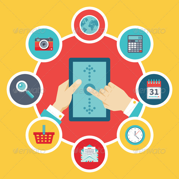 Tablet PC with Hands & Icons - Computers Technology