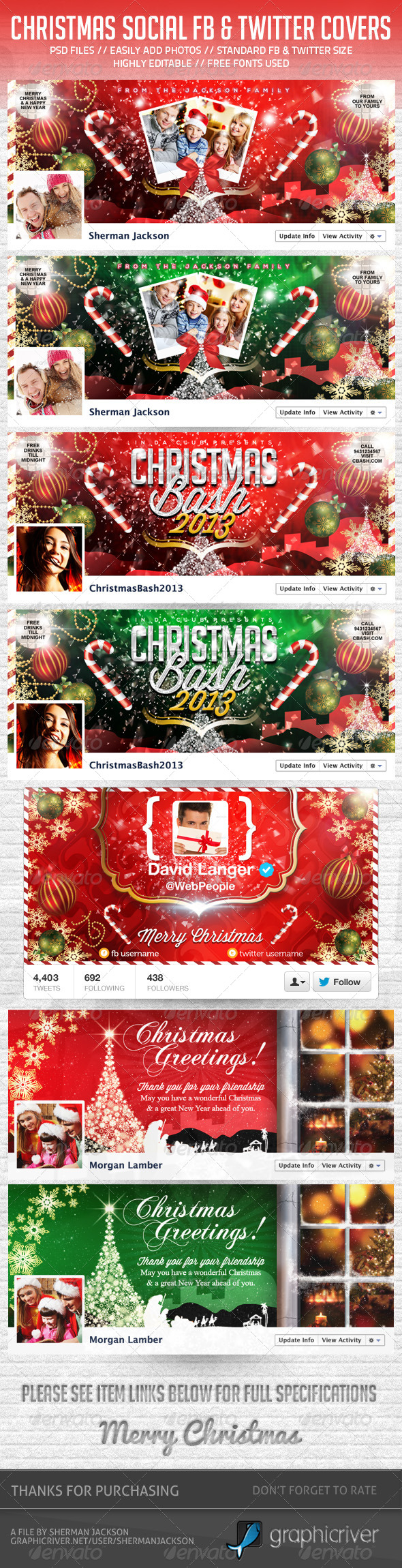 Christmas Social Facebook & Twitter Pack (Bundle) - Social Media Web Elements