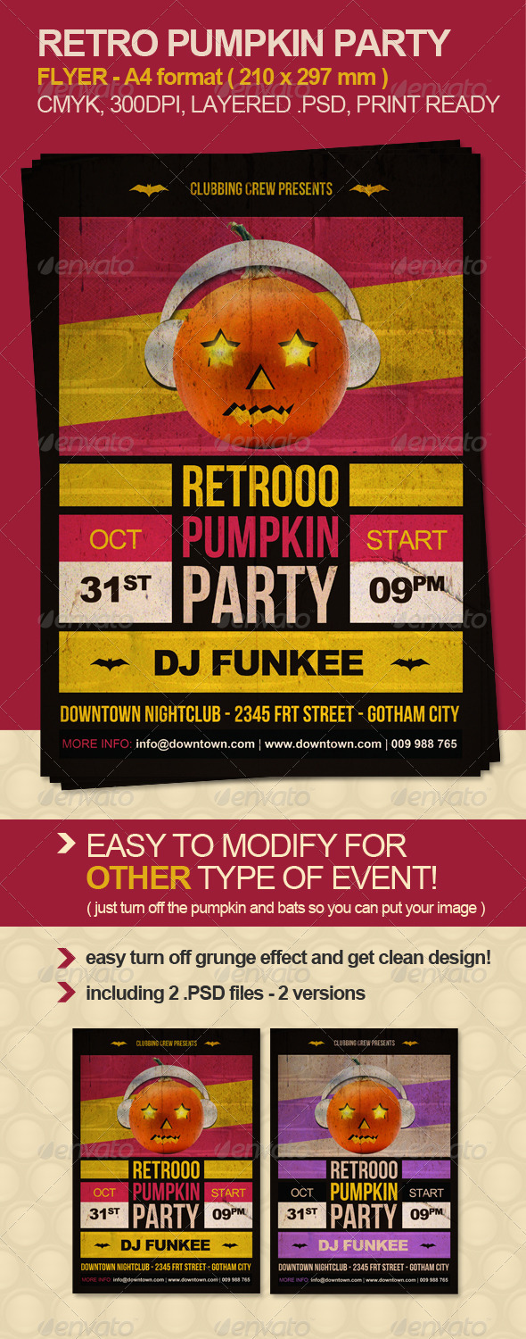 Retro Pumpkin Party Flyer - Clubs & Parties Events