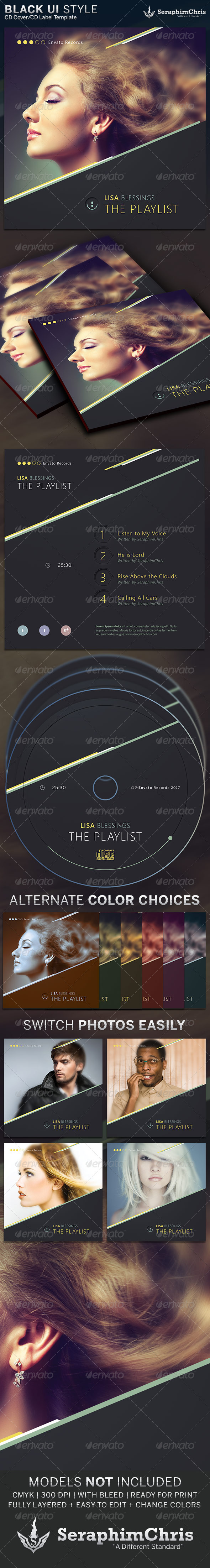 Black UI Style: CD Cover Artwork Template - CD & DVD Artwork Print Templates