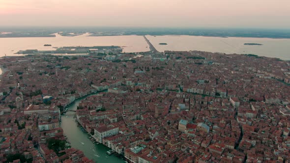 Establishing Aerial Panorama of Venice Italy