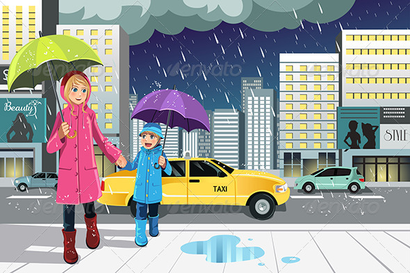 Mother Daughter in the Rain - People Characters
