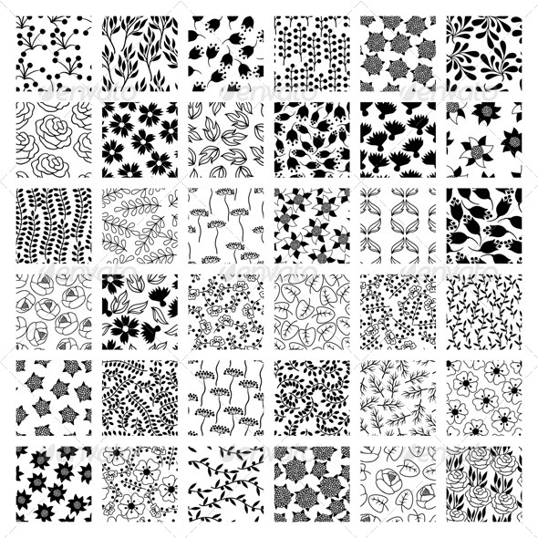 Set of 36 Seamless Floral Patterns. - Flourishes / Swirls Decorative