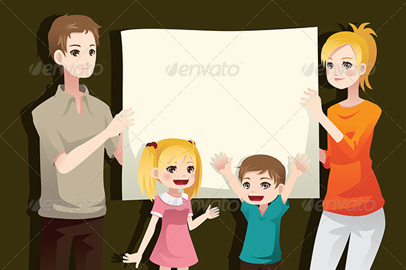 Family Holding a Blank Paper - People Characters