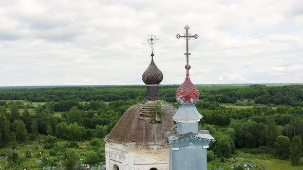Domes with Crosses of an Old Abandoned Church