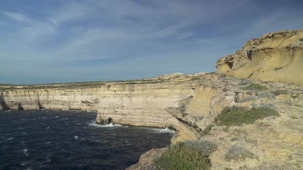 Dangerous Cliff Edge Near the Mediterranean Sea in Island of Gozo in Malta