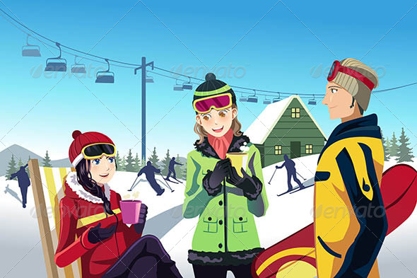Skiing Friends - Travel Conceptual