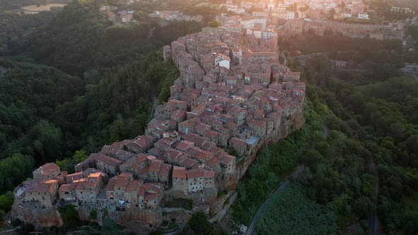 PITIGLIANO, ITALY. An aerial view showing architecture of Pitigliano, Italy
