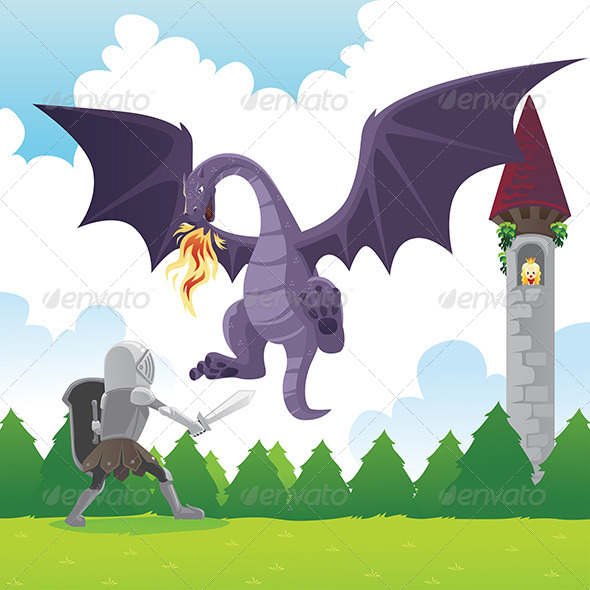 Knight Fighting Dragon - Animals Characters