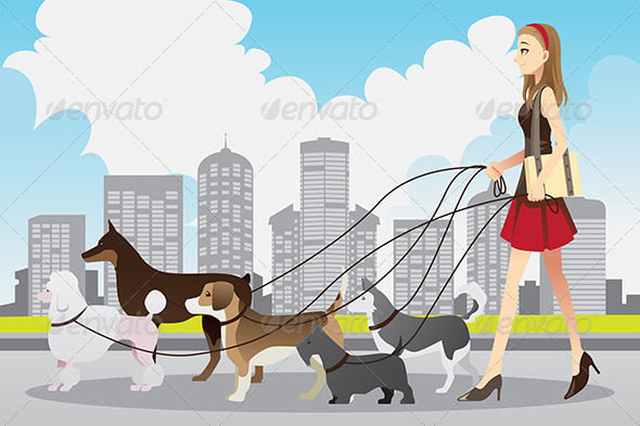 Woman Walking Dogs - People Characters