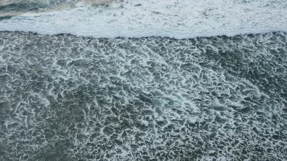 Top View on Beautiful Waves of Indian Ocean on Sunset Bali   Wide Shot