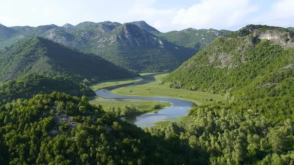 Skadar Lake River Curved on Valley, Virpazar National Park, Montenegro