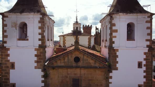Aerial View of San Francisco Javier Church Caceres City Extremadura Spain