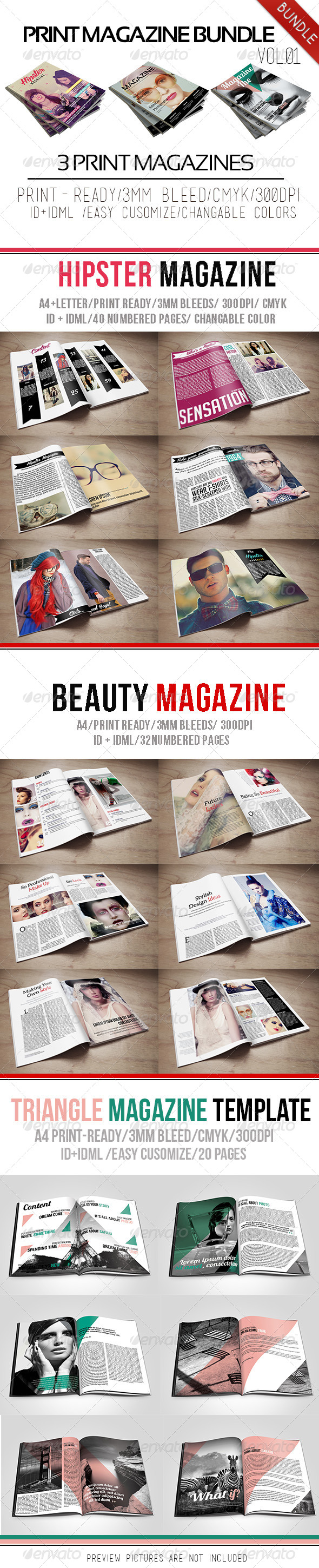 Print Magazine Bundle Vol.01 - Magazines Print Templates
