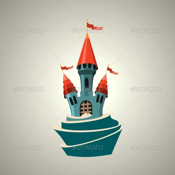Cartoon Fortified Castle with Flags - Buildings Objects