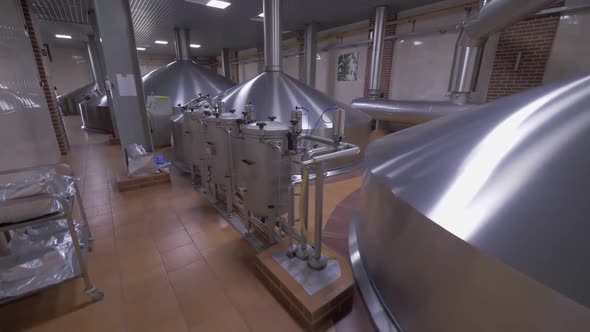 Modern Workshop of Industrial Beer Factory, Reservoirs for Brewing