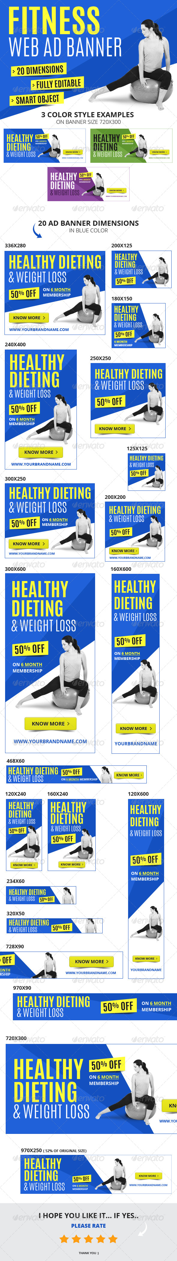 Multipurpose Fitness Web Ad Banners - Banners & Ads Web Elements