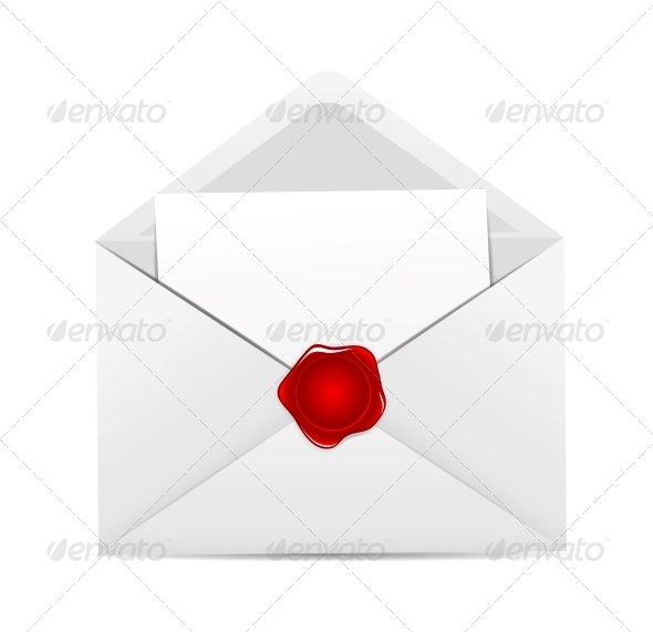 White Envelope Icon with Red Wax Seal - Valentines Seasons/Holidays