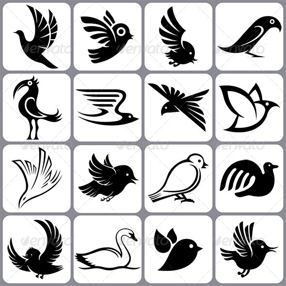 16 Bird Icons Set - Animals Characters