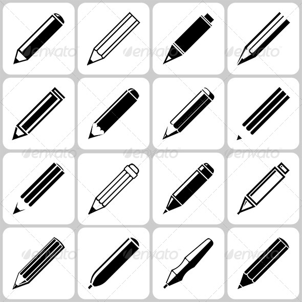 Pencil Icons Set - Man-made Objects Objects