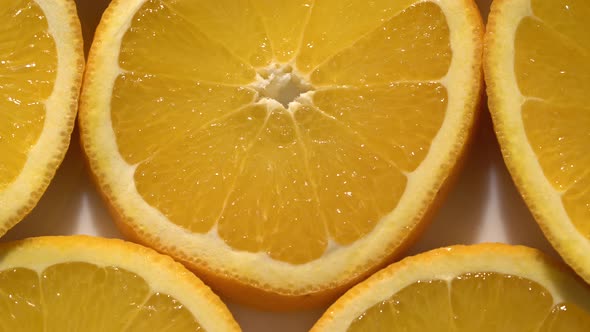 Orange Slices Closeup, Macro Food Summer Background, Fruits Top View. Rotate alt