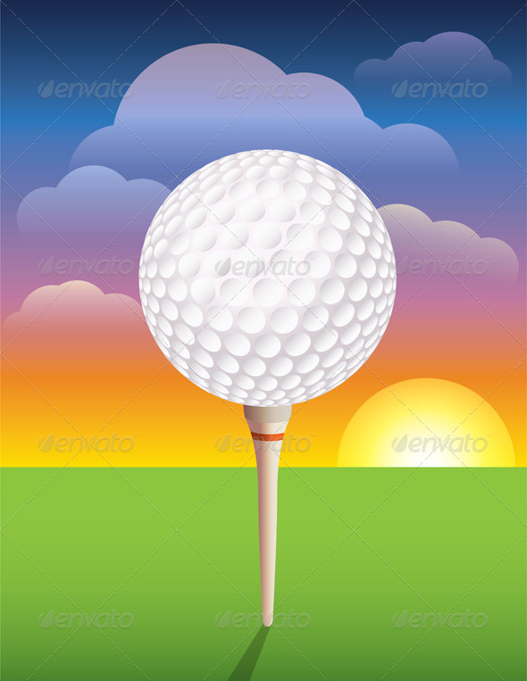 Vector Golf Ball on Tee Background - Sports/Activity Conceptual
