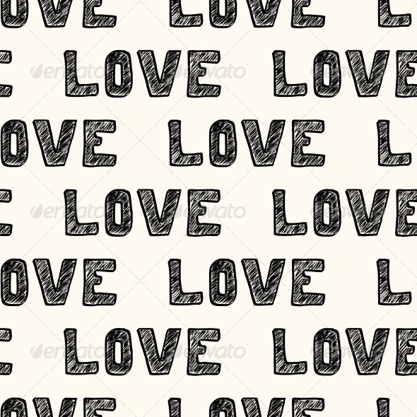 Seamless Pattern with Sketched Word Love - Patterns Decorative