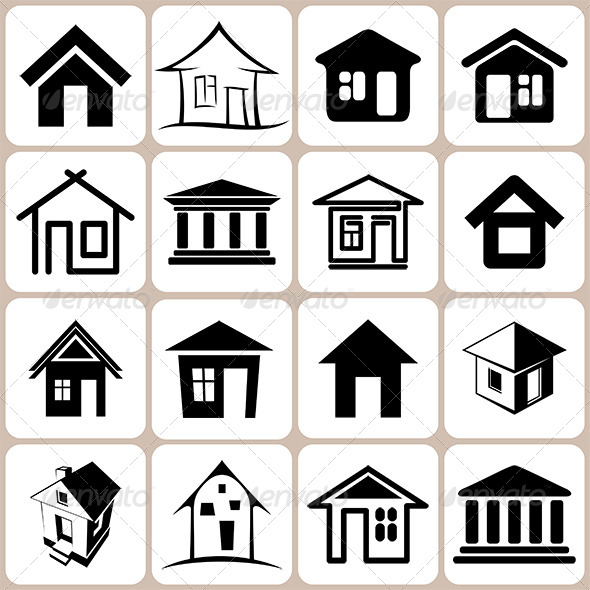 16 House Icons Set - Buildings Objects