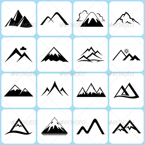 16 Mountain Icons Set - Nature Conceptual