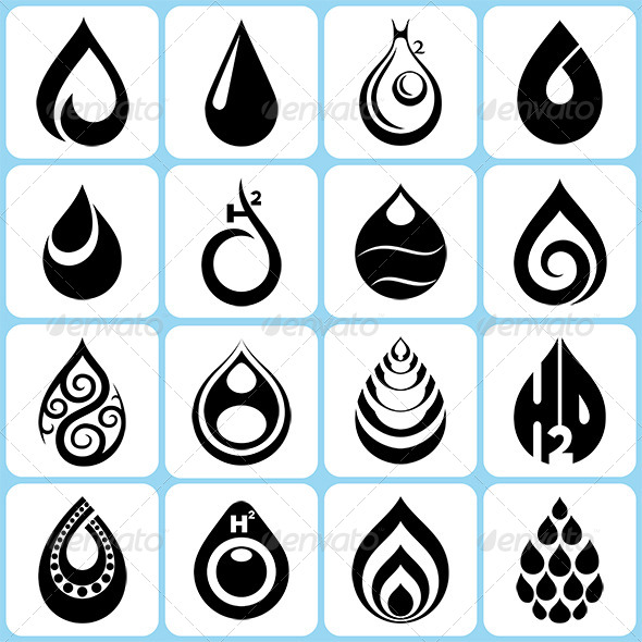 16 Water Drop Icons Set - Miscellaneous Conceptual