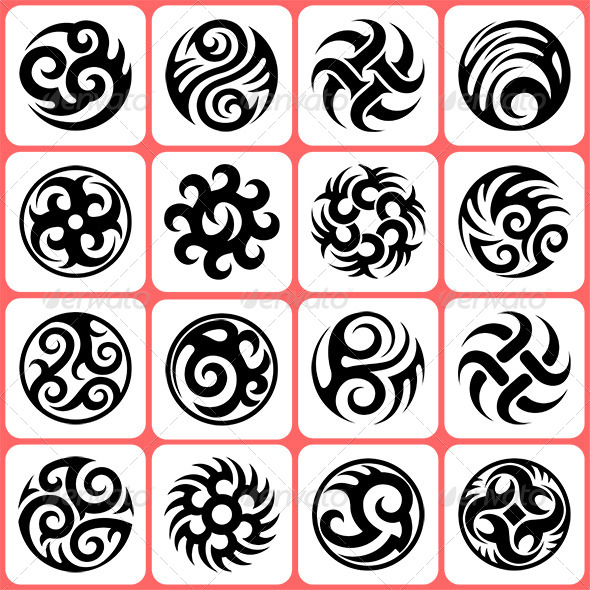 16 Round Tattoos Set - Abstract Conceptual
