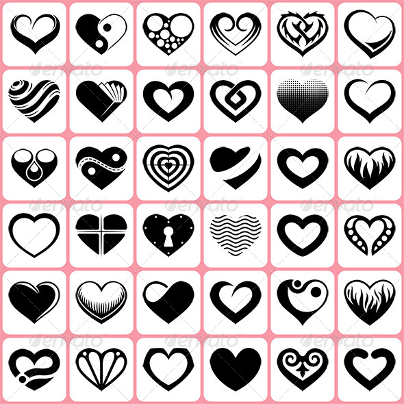 36 Heart Icons Set - Valentines Seasons/Holidays