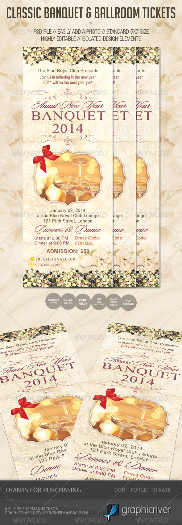 Classic Banquet & Ballroom Tickets - Miscellaneous Print Templates