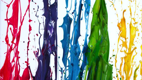 Colorful Paint Splashes in Super Slow Motion Isolated on White Background 1000Fps alt