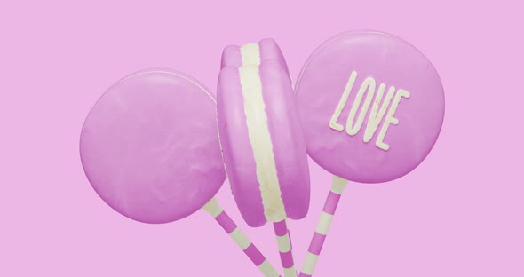 Minimal motion design. 3d creative lolipop with text love in pink abstract space. 