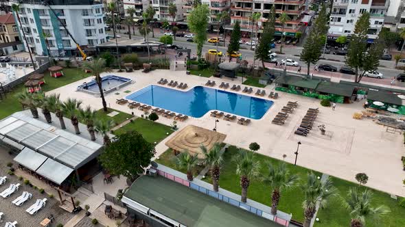 Beach Pool Bar aerial view 4k alt