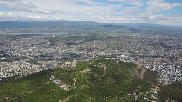 Aerial view of Mtatsminda Park. Tbilisi TV Tower. Georgia alt