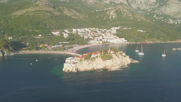 Aerial Footage of Sveti Stefan Island in Budva