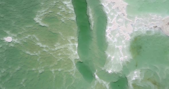 Aerial view of Dead Sea shoreline in Negev, Israel. alt