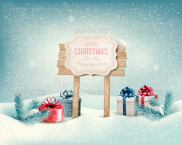 Christmas Winter Background with Presents. - Christmas Seasons/Holidays
